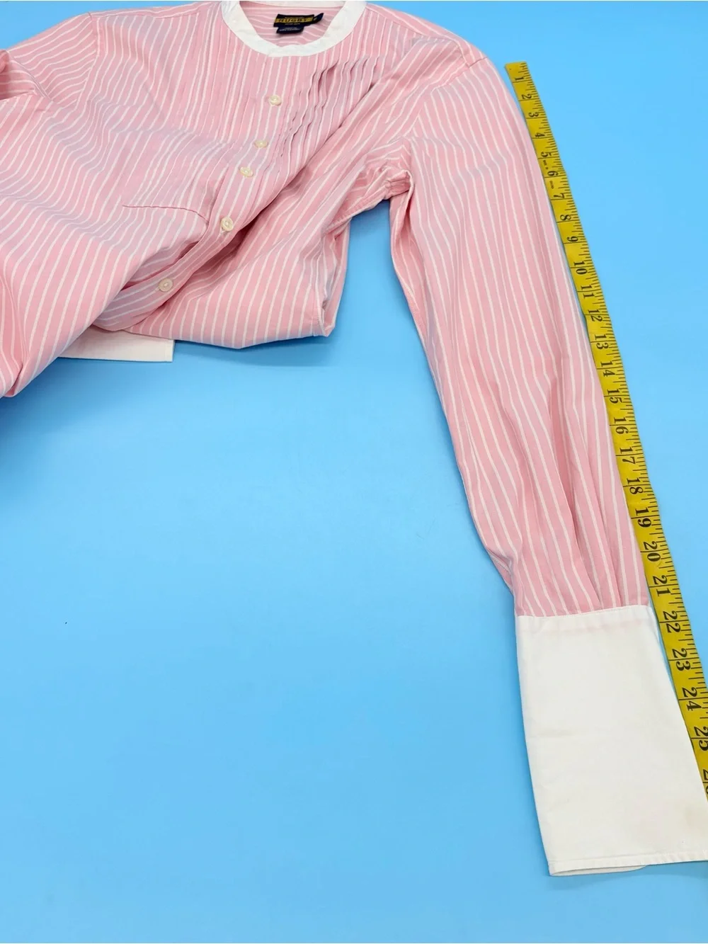Ralph Lauren Rugby Shirt Tuxedo Pleated Front Pink & White Stripe 6 - Picture 9 of 10